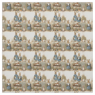 Tissu Livres vintages lapins avec charme de jardin