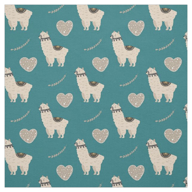 Tissu Llama Heart Love Motif sur le Turquoise (Échantillon)