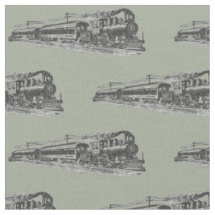 Tissu Locomotive à vapeur sur Gris