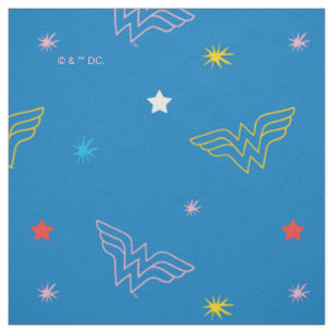 Tissu Logo de Wonder Woman et étoiles motif bleu