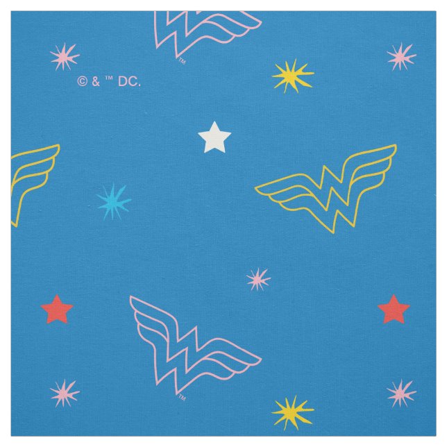 Tissu Logo de Wonder Woman et étoiles motif bleu (Échantillon)