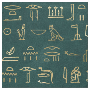 Tissu L'or métallique Hiéroglyphes égyptiens sur le v