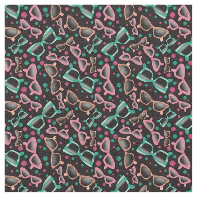 Tissu Lunettes de soleil rétros Motif noir (Fermer)