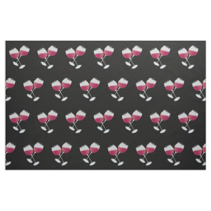 Tissu Lunettes de vin rouge Motif sur noir