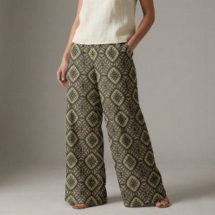 Tissu Luxueux Motif géométrique en mosaïque or et noir