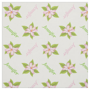 Tissu Lys rose et nom fleuri personnalisé