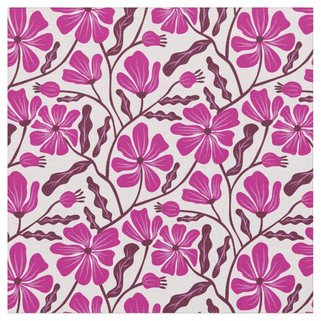 Tissu Magenta Mid Century Modern Floral Pattern (Fermer)