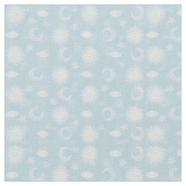 Tissu Magique Lune blanche Soleil Étoiles Bleu motif (Fermer)