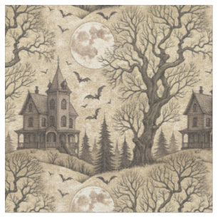Tissu Maison Hantée de Style Rétro & Pleine Lune