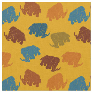 Tissu Mammoths laineux dorés, bleus, orangés