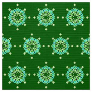 Tissu Mandala, Dark Jade Green et Aqua en huit points