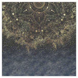 Tissu Mandala et confetti floraux d'or