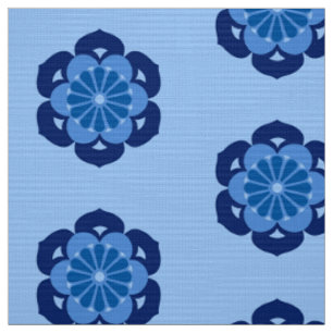 Tissu Mandala, indigo et bleu-clair de fleur de Lotus