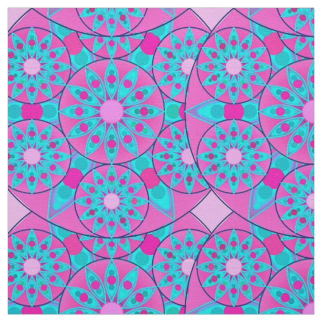 Tissu Mandala motif, fuchsia, rose & turquoise (Échantillon)