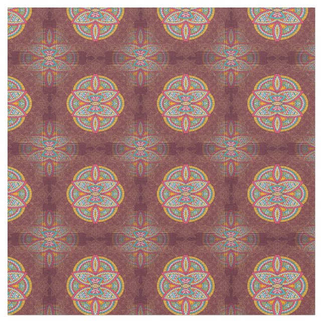 Tissu Mandalas sur Maroon répéter les motifs (Fermer)