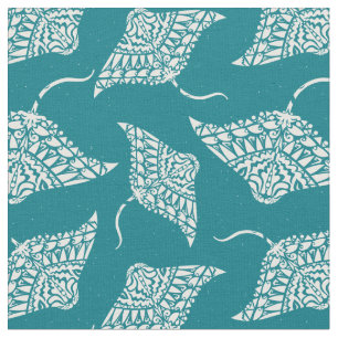Tissu Manta Ray Motif Tribal Tattoo Style Bleu Blanc F