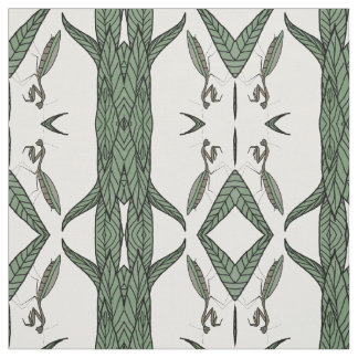 Tissu Mantis De Prière En Miroir Sur Feuilles Verts