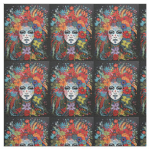 Tissu Mardi Femme en Herbe en Masque avec la tête coloré