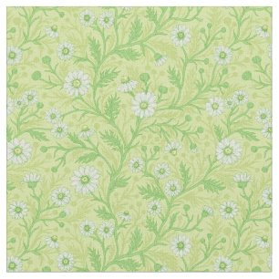 Tissu Marguerites en blanc et vert sur fond vert miel