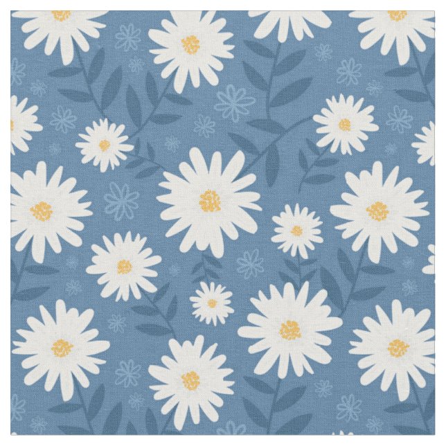Tissu Marguerites sur Arrière - plan bleu (Fermer)