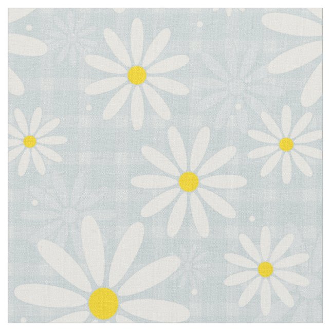 Tissu Marguerites sur en vichy plaid bleu pâle (Fermer)