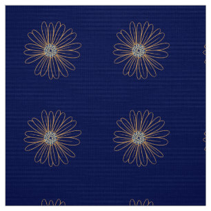 Tissu Marine bleu avec grand bronze bleu pâle marguerite