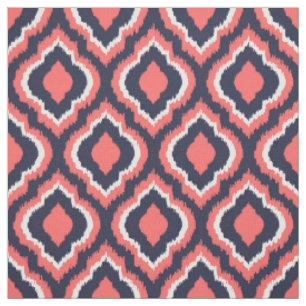 Tissu Marine et Coral Ikat Marocain