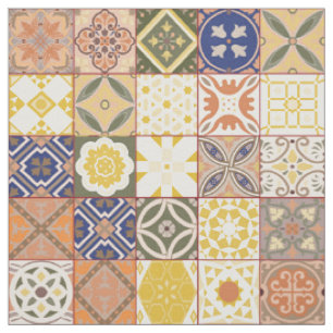 Tissu Marocain carrelage jaune et bleu