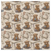 Tissu Matin Café Vache des Highlands Motif Fermett