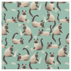 Tissu Mauvais chats siamois frapper des trucs