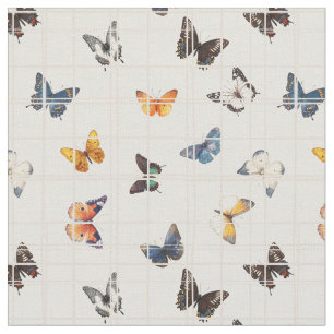 Tissu Mélange papillon beige