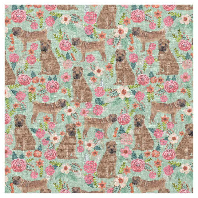 Tissu menthe à fleurs vintages de sharpei (Fermer)