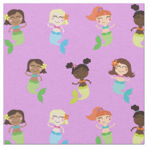 Mermaid Cute Cartoon Kids Impression Fabric