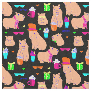 Tissu mignon capybara drôle animal noir