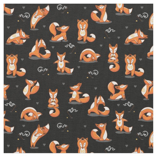 Tissu mignon renards de yoga drôle noir (Fermer)