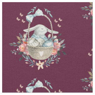 Tissu Mignonne lapin dans un panier avec des oeufs et de