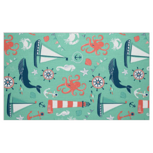 Tissu Mignonne Motif nautique Mint Arrière - plan vert