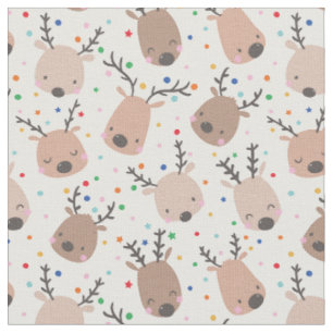 Tissu Mignonnes têtes de rennes de Noël sur arrière - pl