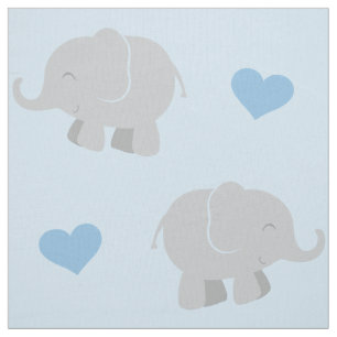 Tissu Mignons éléphants et cœurs bleus et gris motif