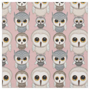 Tissu Mignons Petits Hiboux Illustrés