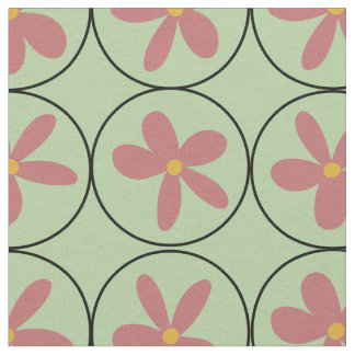Tissu Mint Retro Floral Tile Combed Cotton Fabric