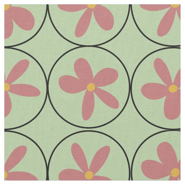 Tissu Mint Retro Floral Tile Combed Cotton Fabric (Fermer)