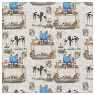 Tissu Modèle de répétition de chats et chiens de luxe Fa