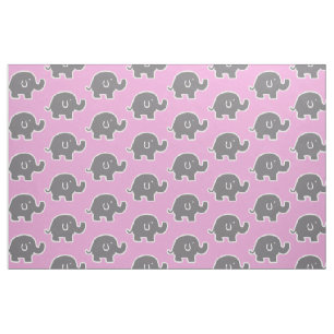 Tissu Modèle Eléphants Rose Et Gris