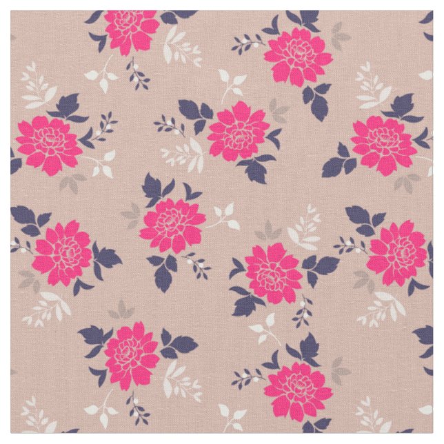 Tissu Modèle floral romantique rose chaud (Fermer)