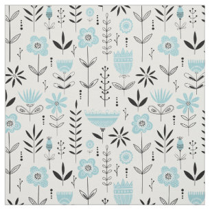 Tissu Modèle floral scandinave bleu