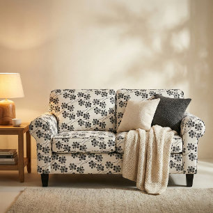 Tissu Modèle floral simple minimaliste noir et blanc