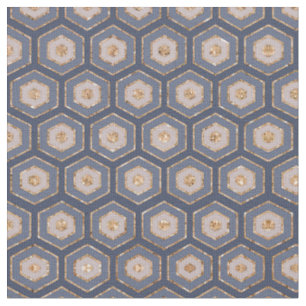 Tissu Moderne Chic Marine Bleu Hexagon Or Géométrique