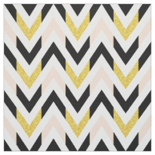 Tissu Moderne pâlissez - rose, noir, blanc, or Chevron