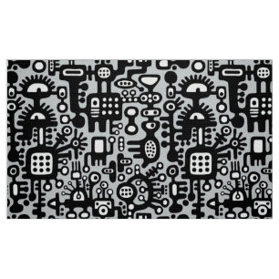 Tissu Monde mécanoïaque - Noir et blanc avec gris c6cbcc
